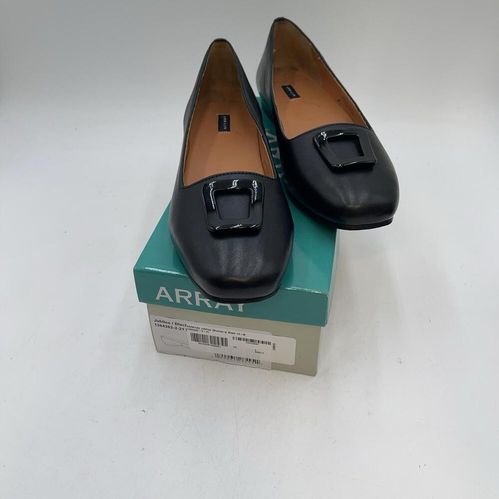 Array Jubilee Shoes Womens Black Leather Slip On Comfort Flats Buckle Size 12 M